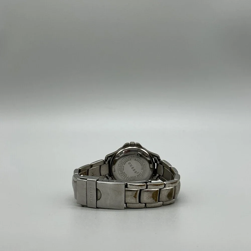 Guess Waterpro Womens Watch 29mm Blue Dial Date Silver Tone New Battery 5.75